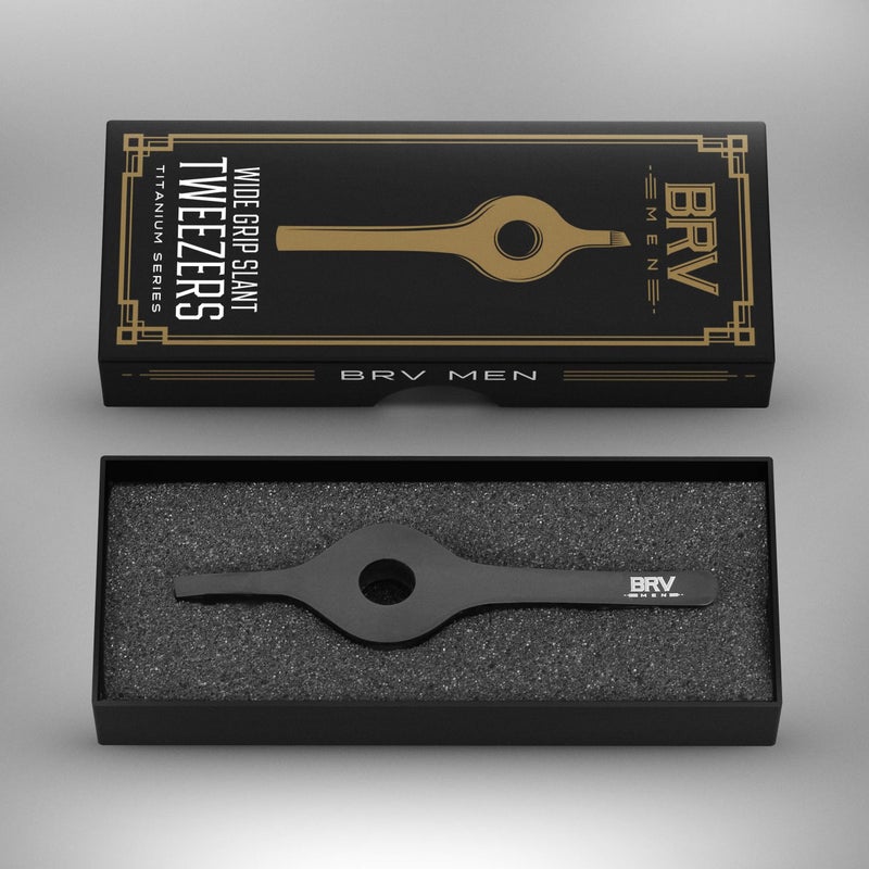 BRV MEN Wide Grip Slant Tweezers | Hand-Filed Slanted Tips for Ultra-Precision | Tweezers for Eyebrows & Nose/Ear/Facial Hair | Professional Tweezers for Women & Men - Black - Image 4